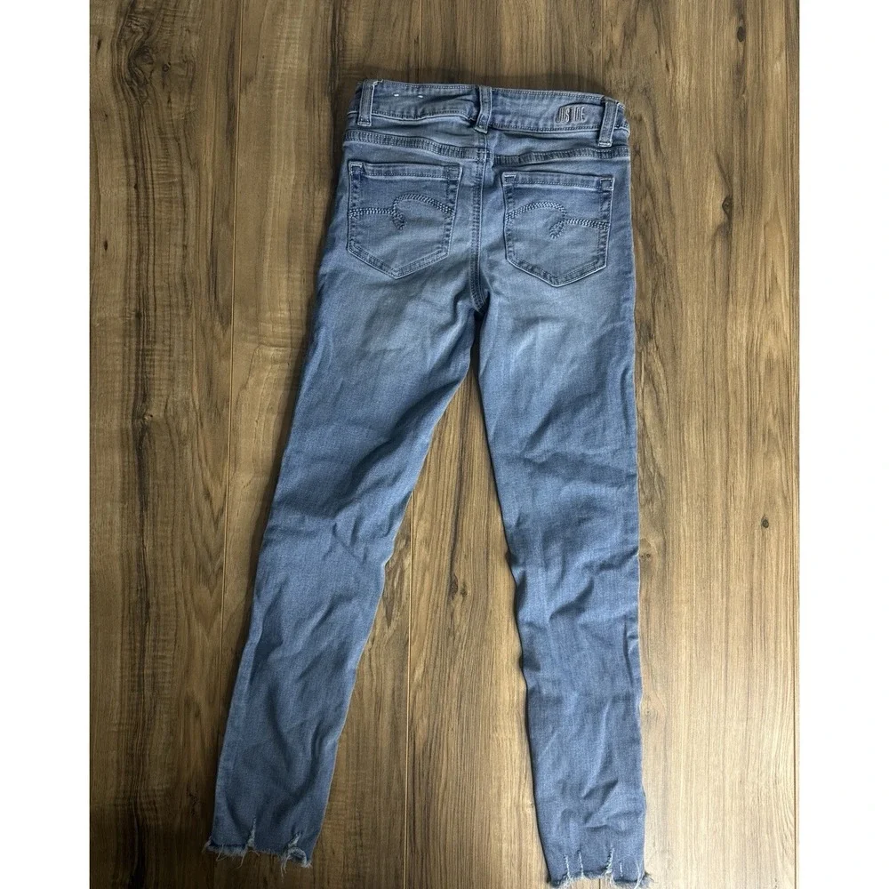 Justice Girls Size 12 Slim Mid Rise Super‎ Skinny Jeans Light Washed Blue Ripped